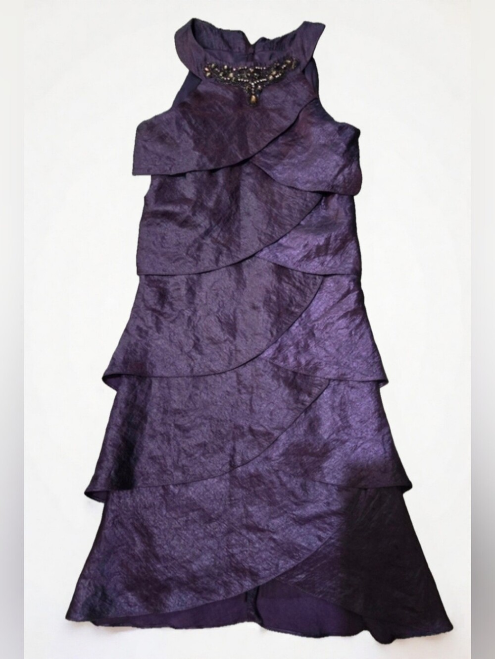 Jessica Howard Purple Tiered Midi Dress with Beaded Neckline